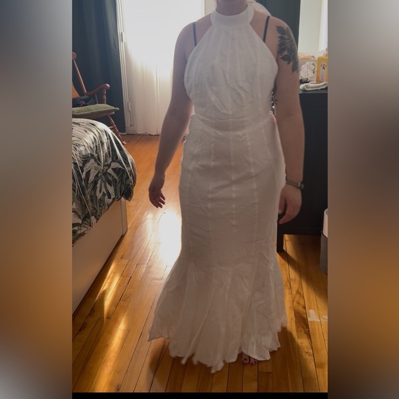 DISSH AISLE WHITE LINEN HIGH NECK DRESS size 6 medium bride bridal wedding maxi - Picture 11 of 11